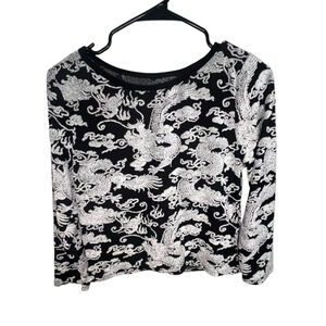 Carushka Black And White Dragon Print Long Sleeve Shirt